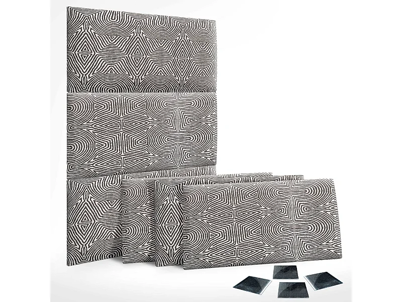 DHOME Set di 6 Pannelli Imbottiti in Tessuto di Lusso Pacchetto Autoadesivo per Pareti Assorbente Acustico e Protettivo (Tribal, 50x40cm, x6)