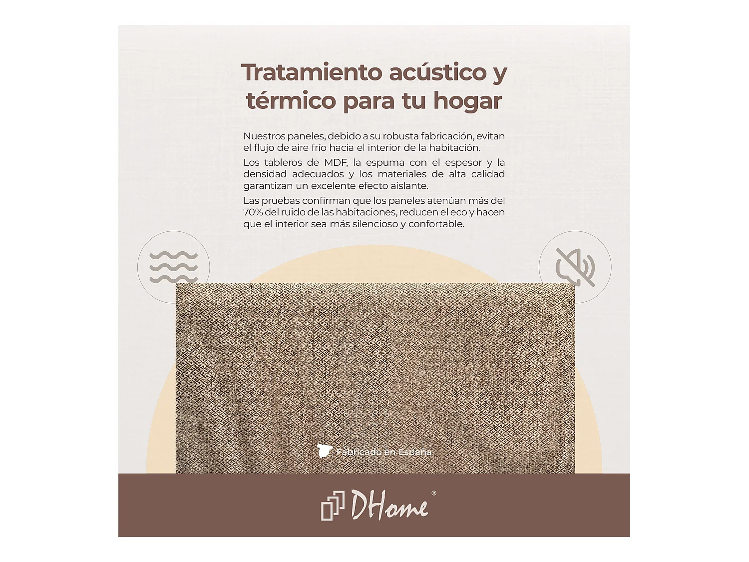 DHOME Ensemble de 8 Panneaux Tapissés en Tissu de Luxe Pack Autoadhésif pour Mur Acoustique Absorbant et Protecteur (Golden Wood, 60x60cm, x8)