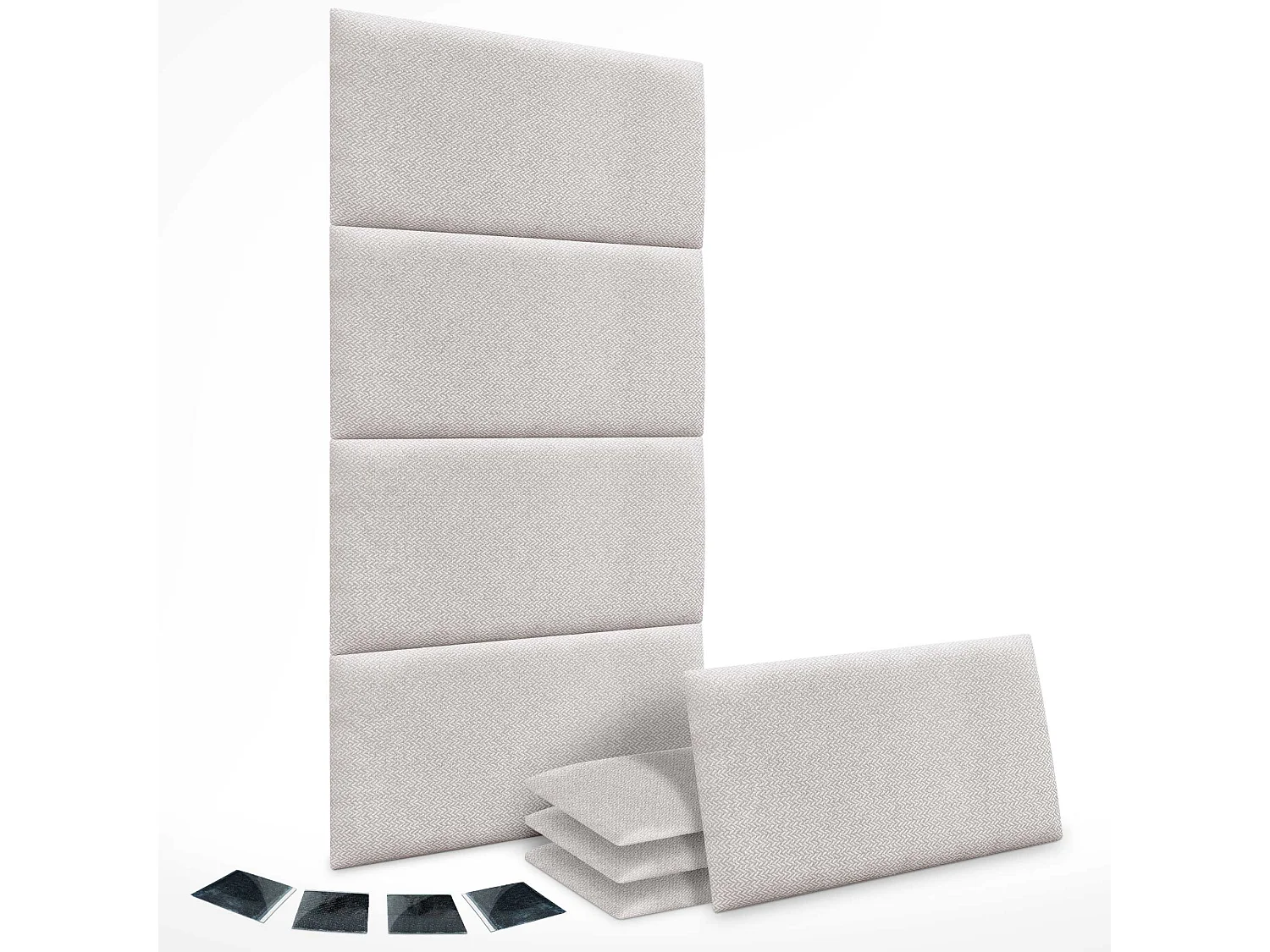 DHOME Ensemble de 8 Panneaux Tapissés en Tissu de Luxe Pack Autoadhésif pour Mur Acoustique Absorbant et Protecteur (Épis beiges, 60x60cm, x8)