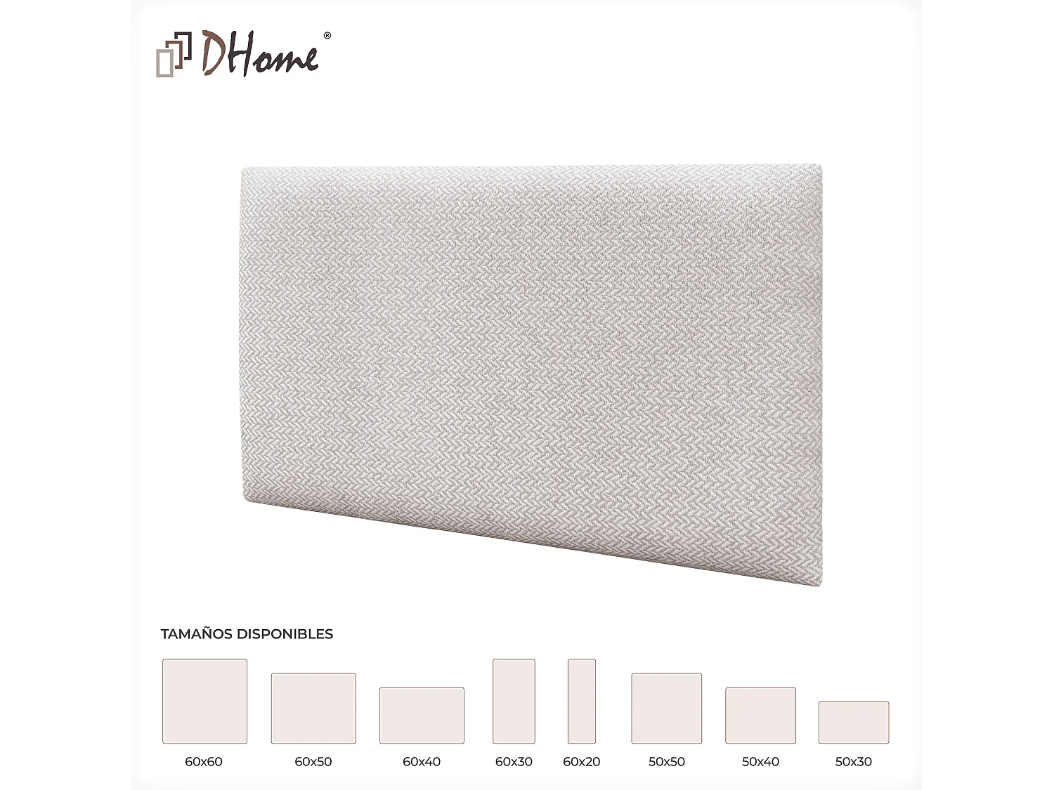 DHOME Juego de 8 Paneles Tapizados de Tela de Lujo Pack Autoadhesivos para Pared Acústicos Absorbentes Protección (Espigas Beige, 60x60cm, x8)