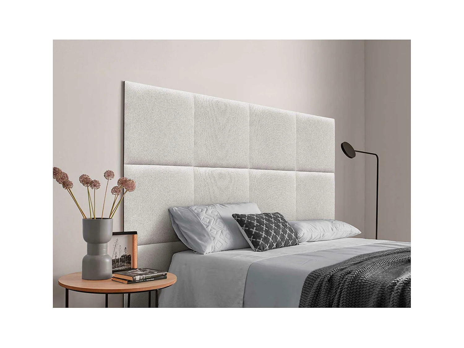 DHOME Cabecero Tapizado Compuesto de Paneles Autoadhesivos Intercambiables Serie Luxury Edition Cama Lujo Dormitorio (Espigas Beige, 135cm)