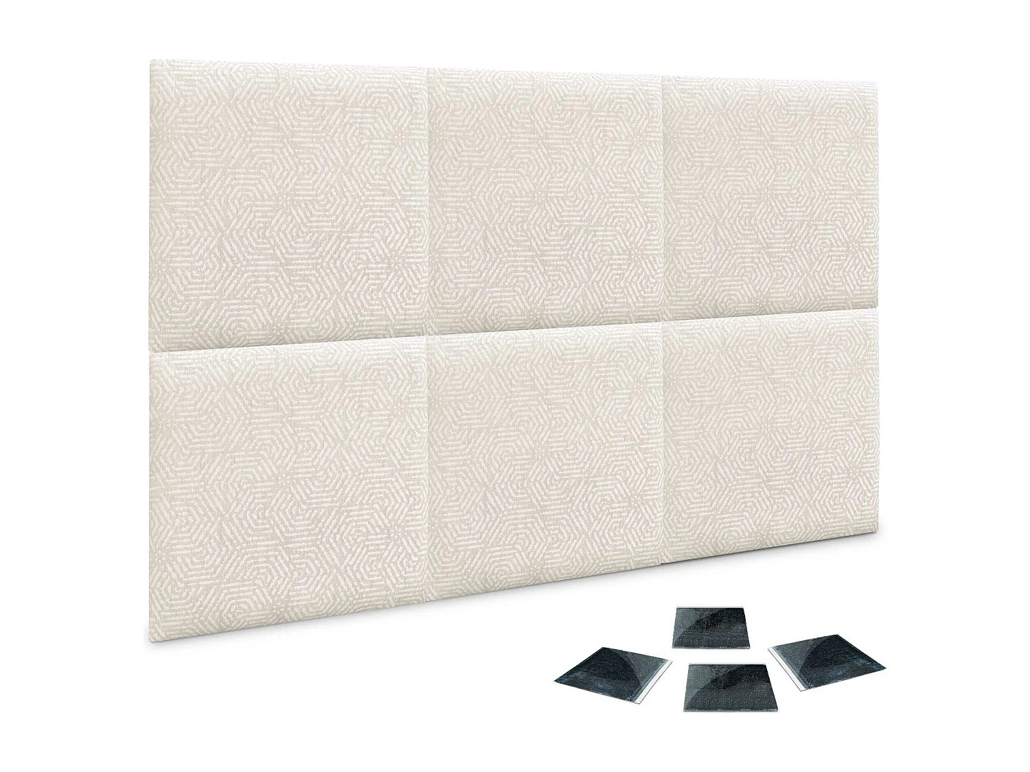 DHOME Set aus 6 luxuriös gepolsterte Paneele aus Stoff, Selbstklebende Akustik-Wandpaneele, schallabsorbierend, schützend (Ethnic White, 50x30cm, x6)