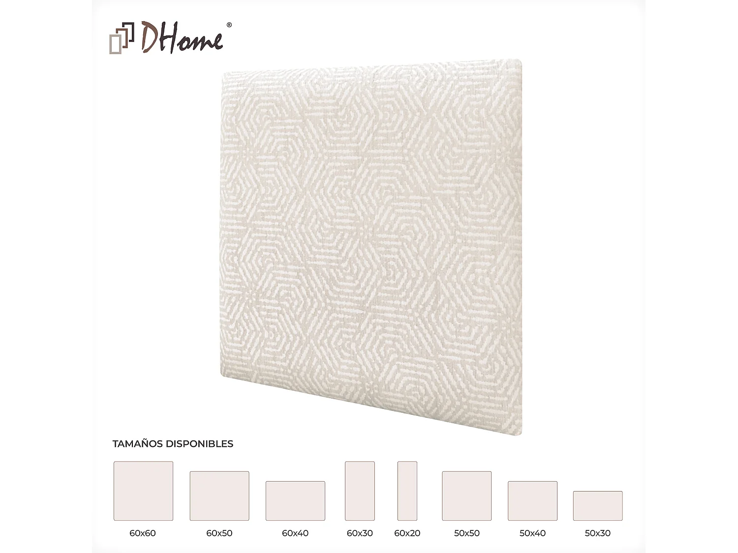 DHOME Set aus 6 luxuriös gepolsterte Paneele aus Stoff, Selbstklebende Akustik-Wandpaneele, schallabsorbierend, schützend (Ethnic White, 50x30cm, x6)