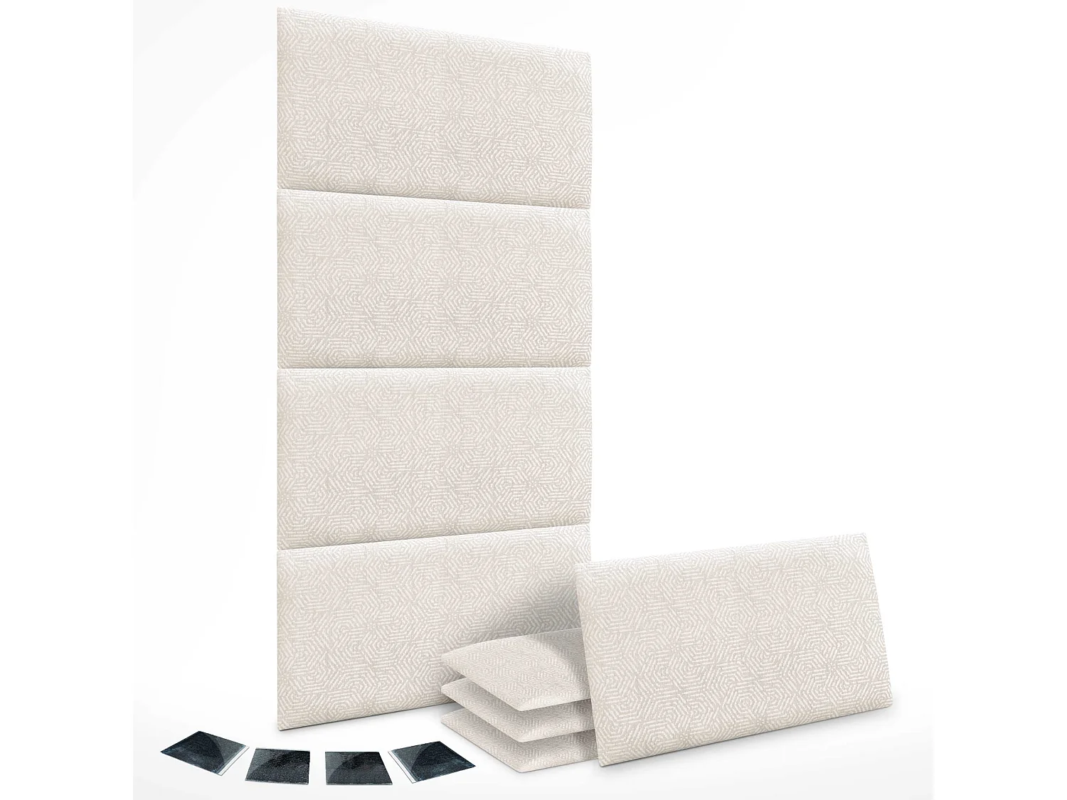 DHOME Ensemble de 8 Panneaux Tapissés en Tissu de Luxe Pack Autoadhésif pour Mur Acoustique Absorbant et Protecteur (Ethnic White, 50x40cm, x8)