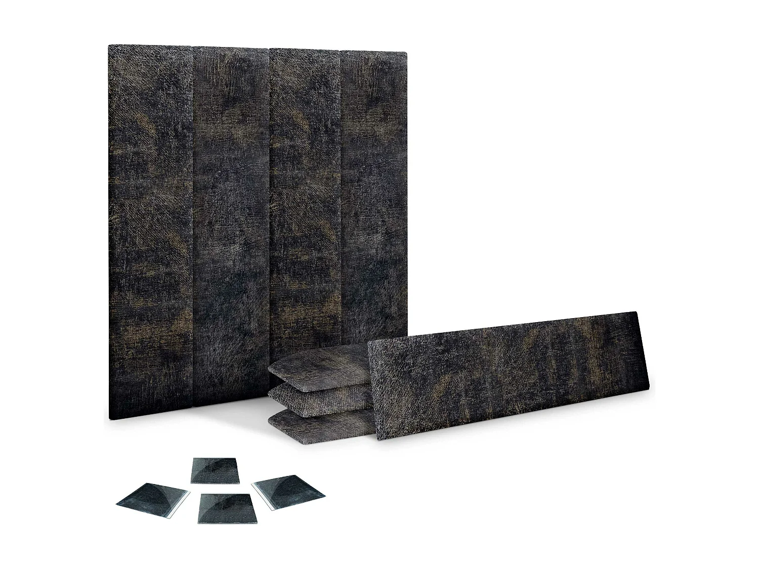 DHOME Set di 8 Pannelli Imbottiti in Tessuto di Lusso Pacchetto Autoadesivo per Pareti Assorbente Acustico e Protettivo (Luxurious Black, 60x20cm, x8)