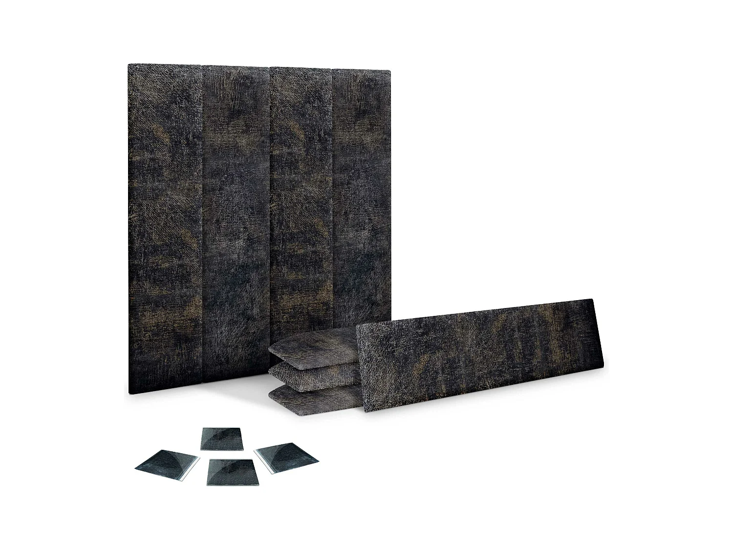 DHOME Ensemble de 8 Panneaux Tapissés en Tissu de Luxe Pack Autoadhésif pour Mur Acoustique Absorbant et Protecteur (Luxurious Black, 60x20cm, x8)
