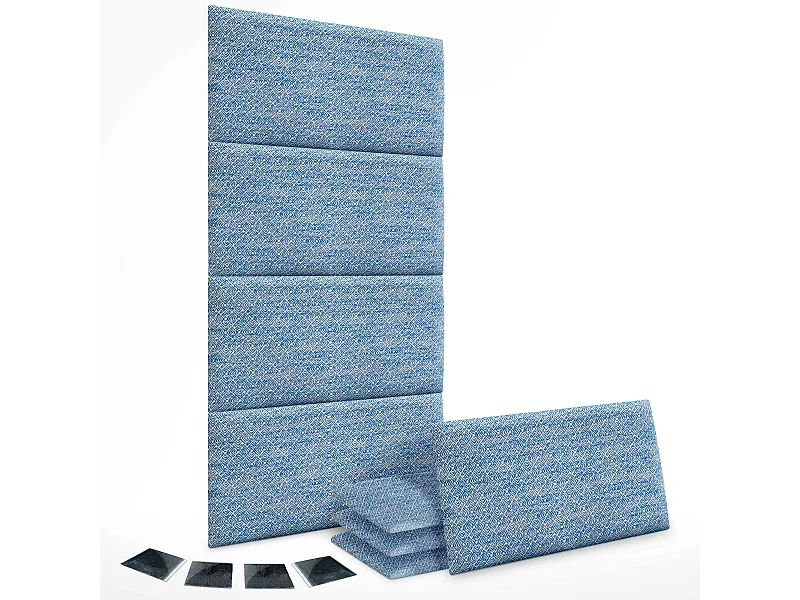 DHOME Ensemble de 8 Panneaux Tapissés en Tissu de Luxe Pack Autoadhésif pour Mur Acoustique Absorbant et Protecteur (Ethnic Blue, 50x50cm, x8)