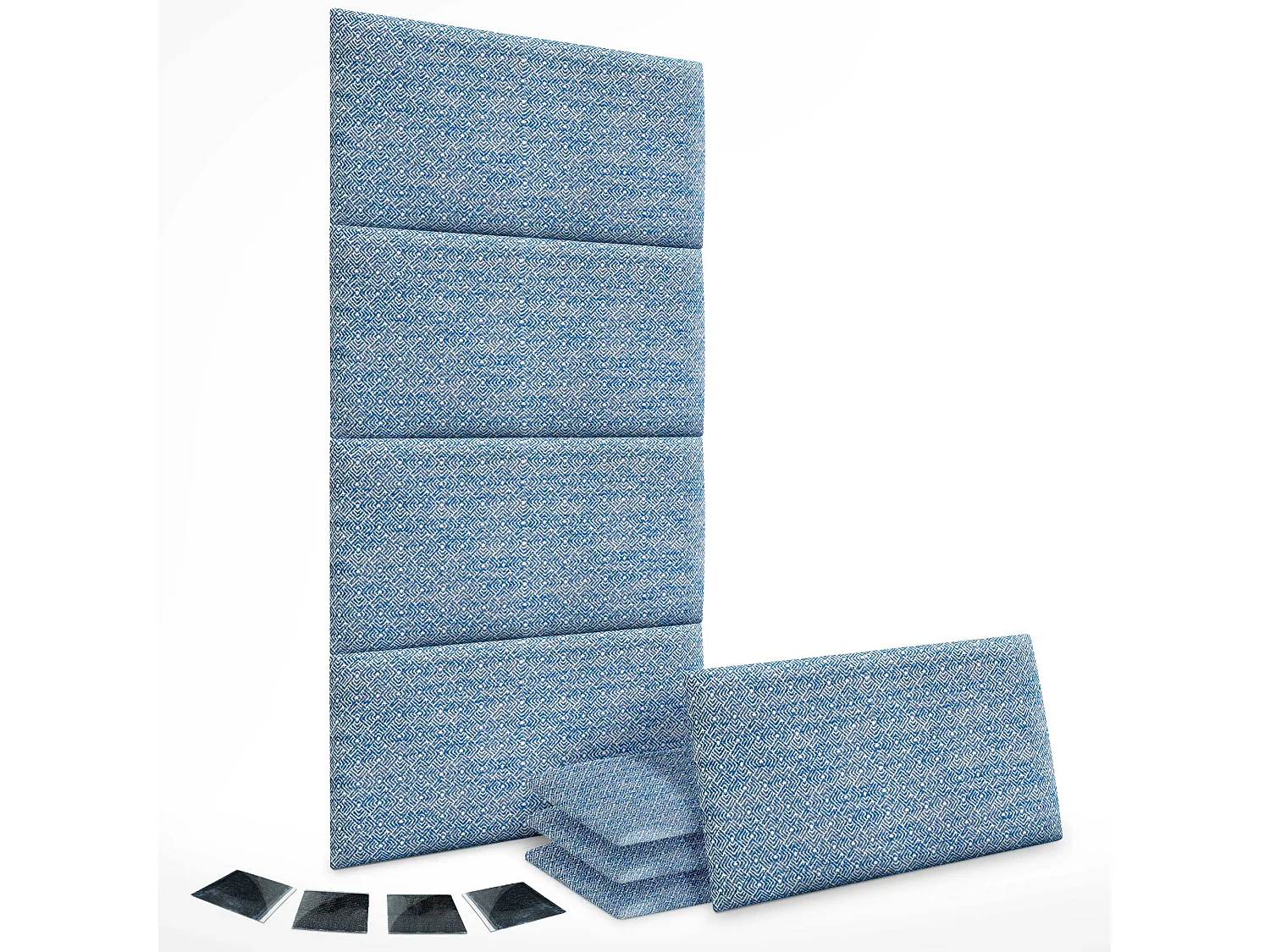 DHOME Ensemble de 8 Panneaux Tapissés en Tissu de Luxe Pack Autoadhésif pour Mur Acoustique Absorbant et Protecteur (Ethnic Blue, 50x50cm, x8)