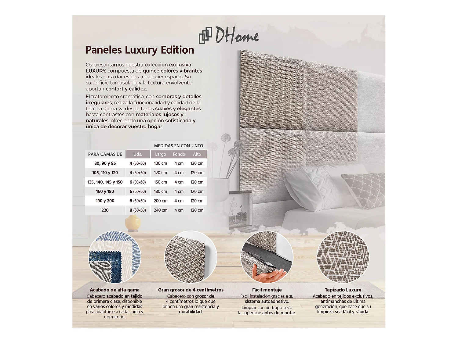 DHOME Tête de Lit Rembourrée Composée de Panneaux Autoadhésifs Interchangeables Série Luxury Edition Lit de Luxe Chambre (Ethnic Brown, 180cm)