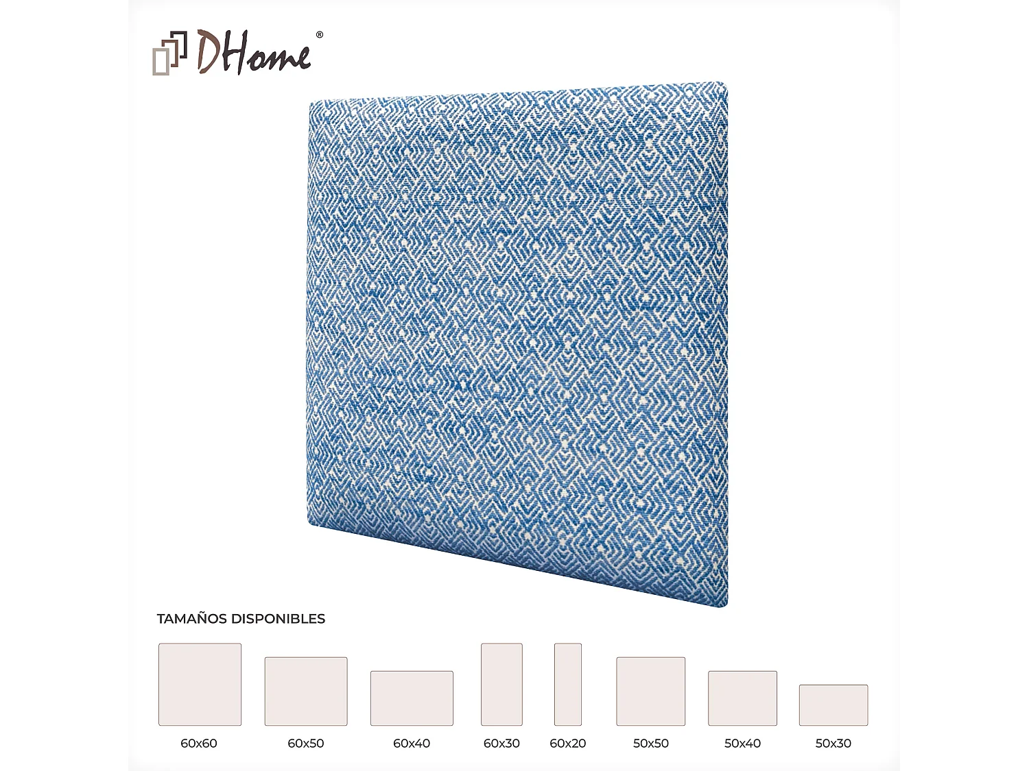DHOME Set van 8 Luxe Stoffen Zelfklevende Gestoffeerde Panelen voor Muur, Geluidsabsorberend en Beschermend (Ethnic Blue, 60x40cm, x8)
