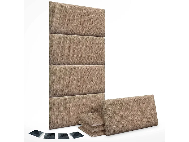DHOME Ensemble de 8 Panneaux Tapissés en Tissu de Luxe Pack Autoadhésif pour Mur Acoustique Absorbant et Protecteur (Golden Wood, 50x50cm, x8)