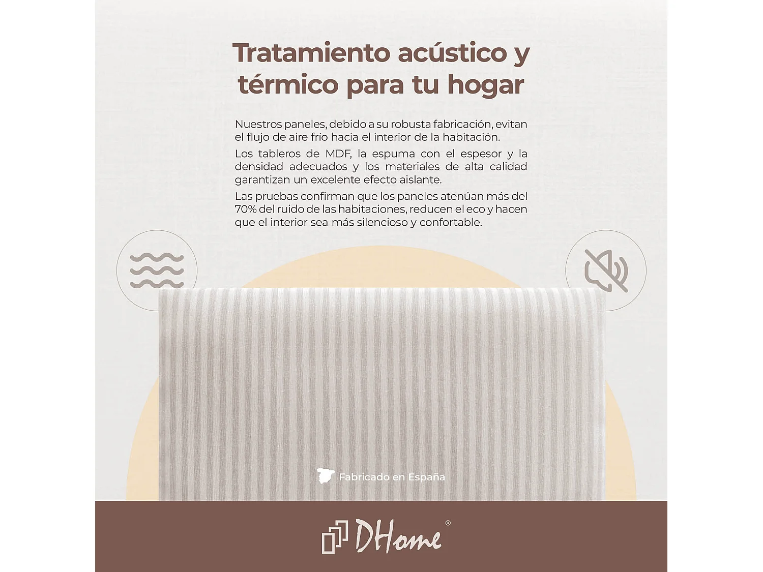 DHOME Ensemble de 8 Panneaux Tapissés en Tissu de Luxe Pack Autoadhésif pour Mur Acoustique Absorbant et Protecteur (Cream, 50x40cm, x8)