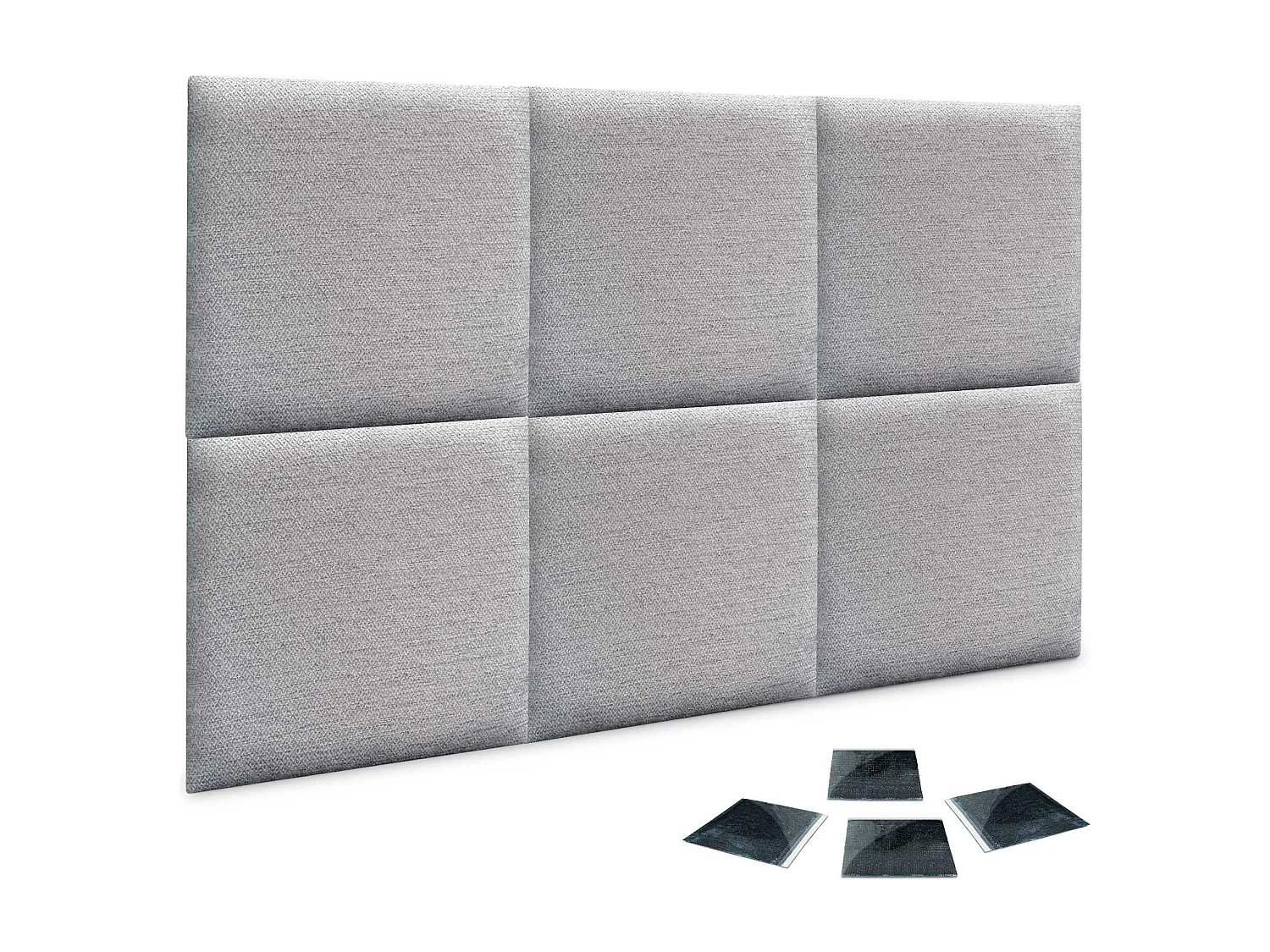 DHOME Ensemble de 6 Panneaux Tapissés en Tissu de Luxe Pack Autoadhésif pour Mur Acoustique Absorbant et Protecteur (Silver Grey, 50x30cm, x6)