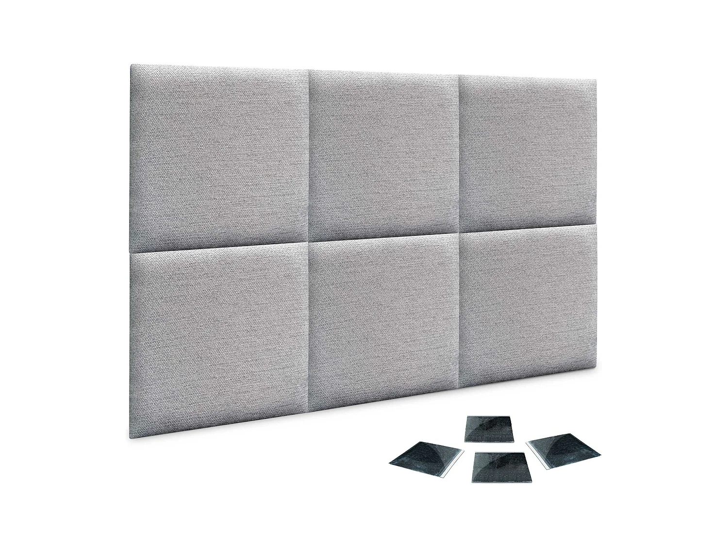 DHOME Ensemble de 6 Panneaux Tapissés en Tissu de Luxe Pack Autoadhésif pour Mur Acoustique Absorbant et Protecteur (Silver Grey, 50x30cm, x6)