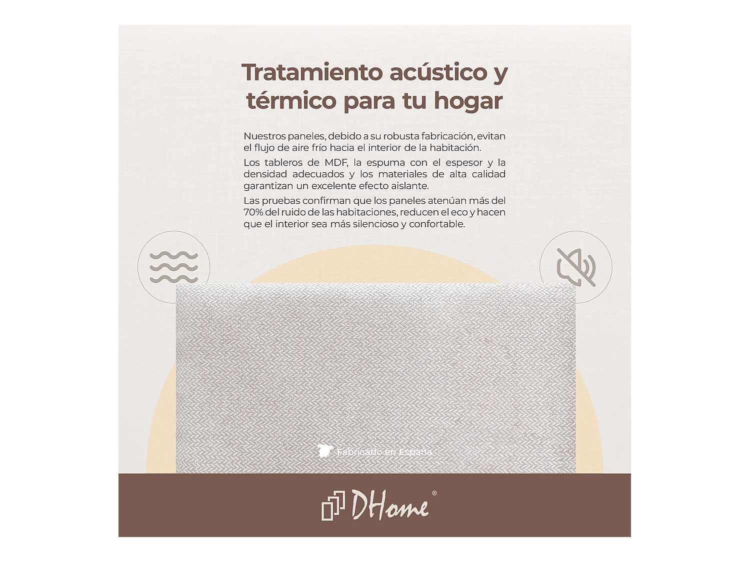 DHOME Ensemble de 1 Panneaux Tapissés en Tissu de Luxe Pack Autoadhésif pour Mur Acoustique Absorbant et Protecteur (Épis beiges, 60x40cm, x1)