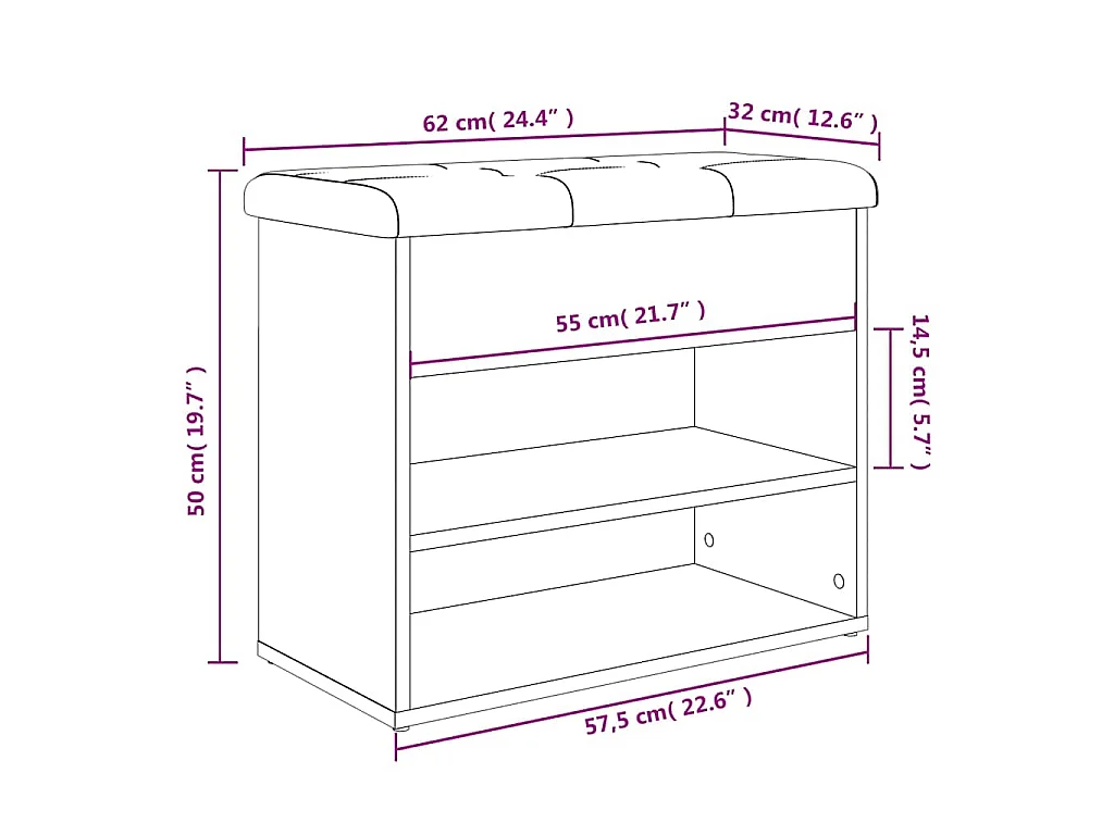 Banc à chaussures chêne sonoma 62x32x50 cm bois d'ingénierie
