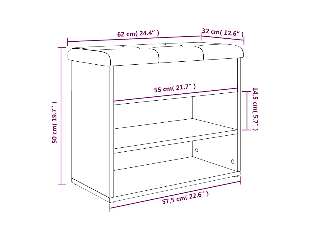 Banc à chaussures Blanc 62x32x50 cm Bois d'ingénierie