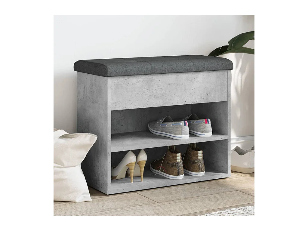 Banc à chaussures gris béton 62x32x50 cm bois d'ingénierie