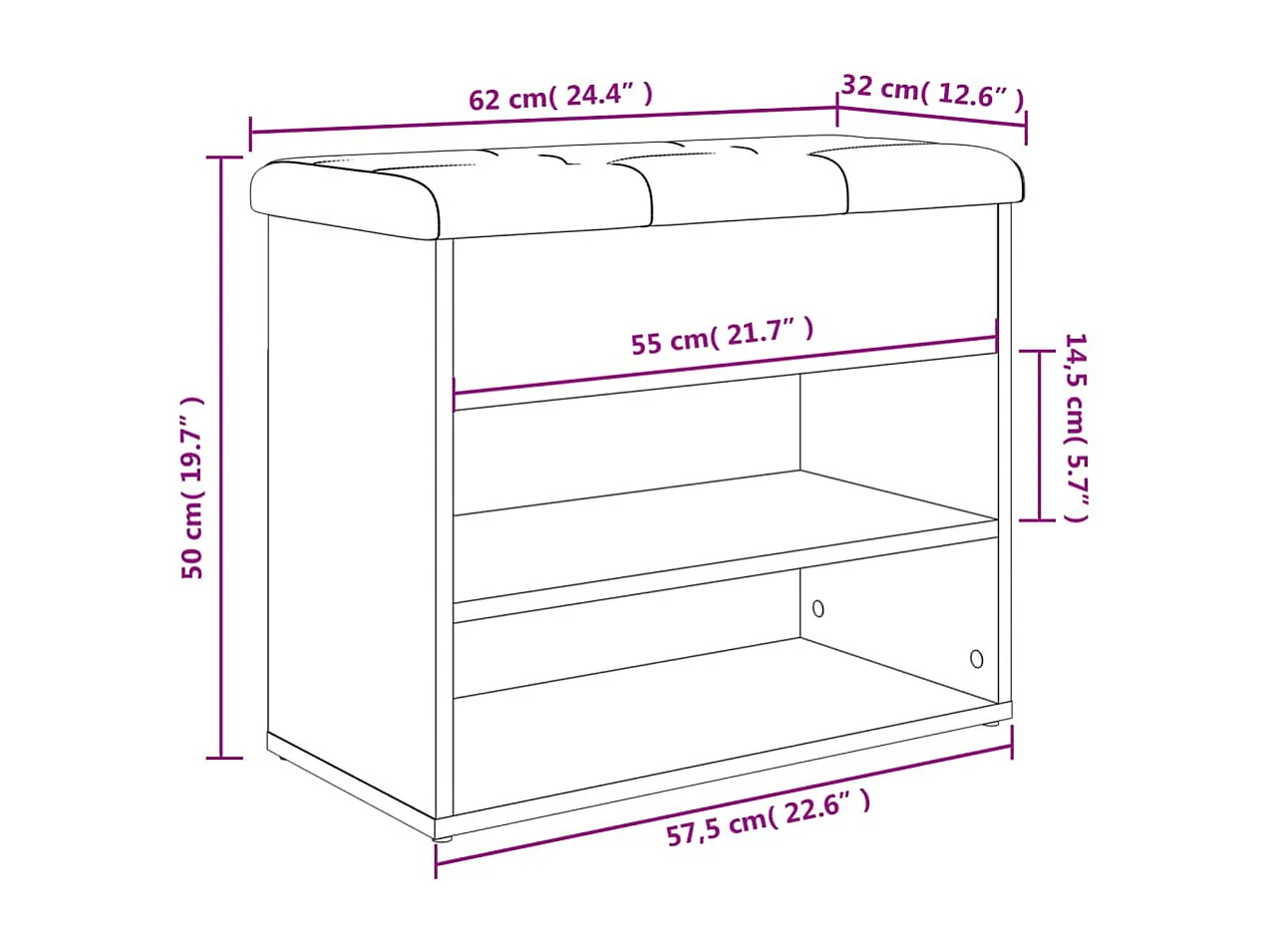 Schoenenbankje 62x32x50 cm bewerkt hout betongrijs