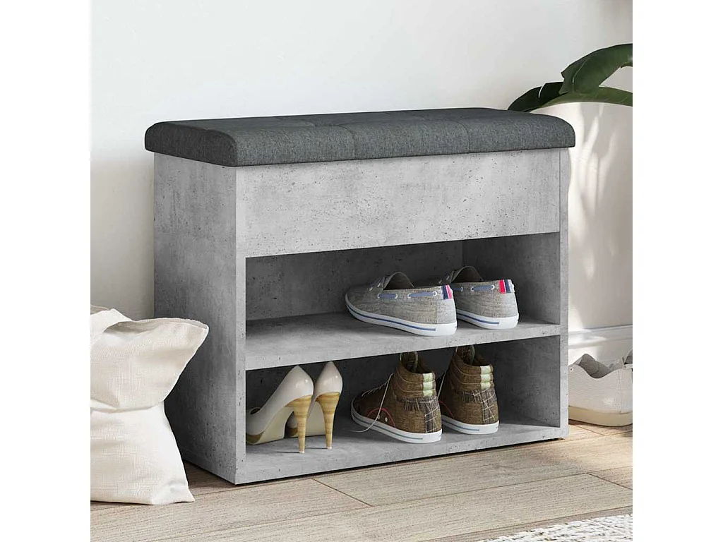 Banc à chaussures gris béton 62x32x50 cm bois d'ingénierie