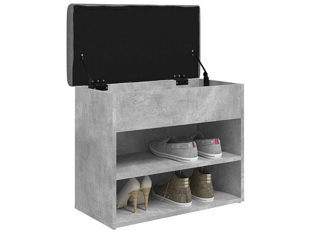 Banc à chaussures gris béton 62x32x50 cm bois d'ingénierie