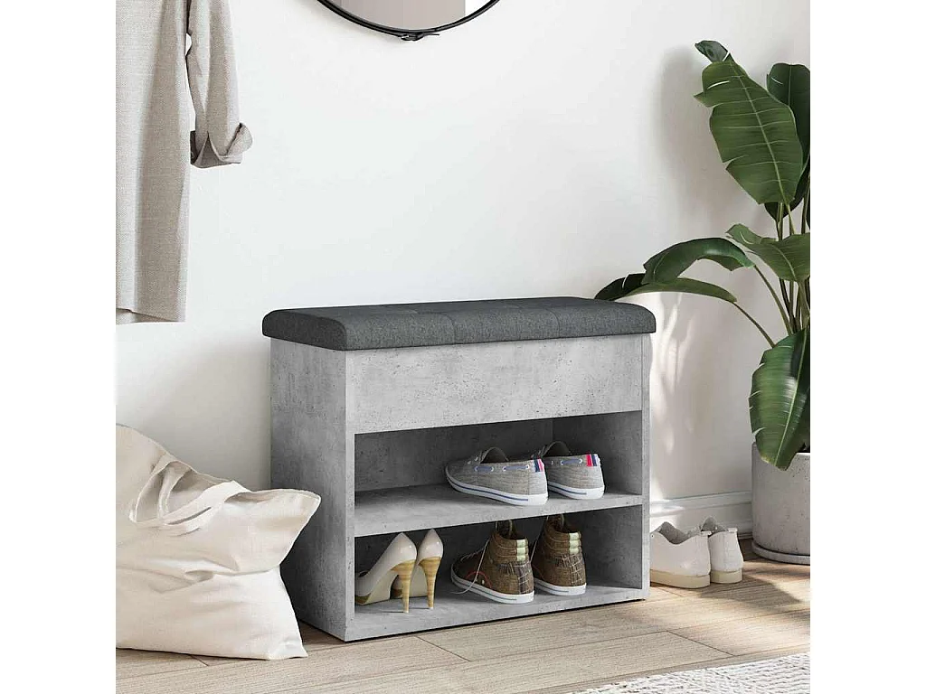 Banc à chaussures gris béton 62x32x50 cm bois d'ingénierie