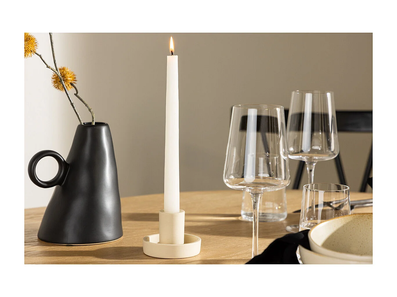 Bougeoir Design en Argile "Ceco" 11cm Beige