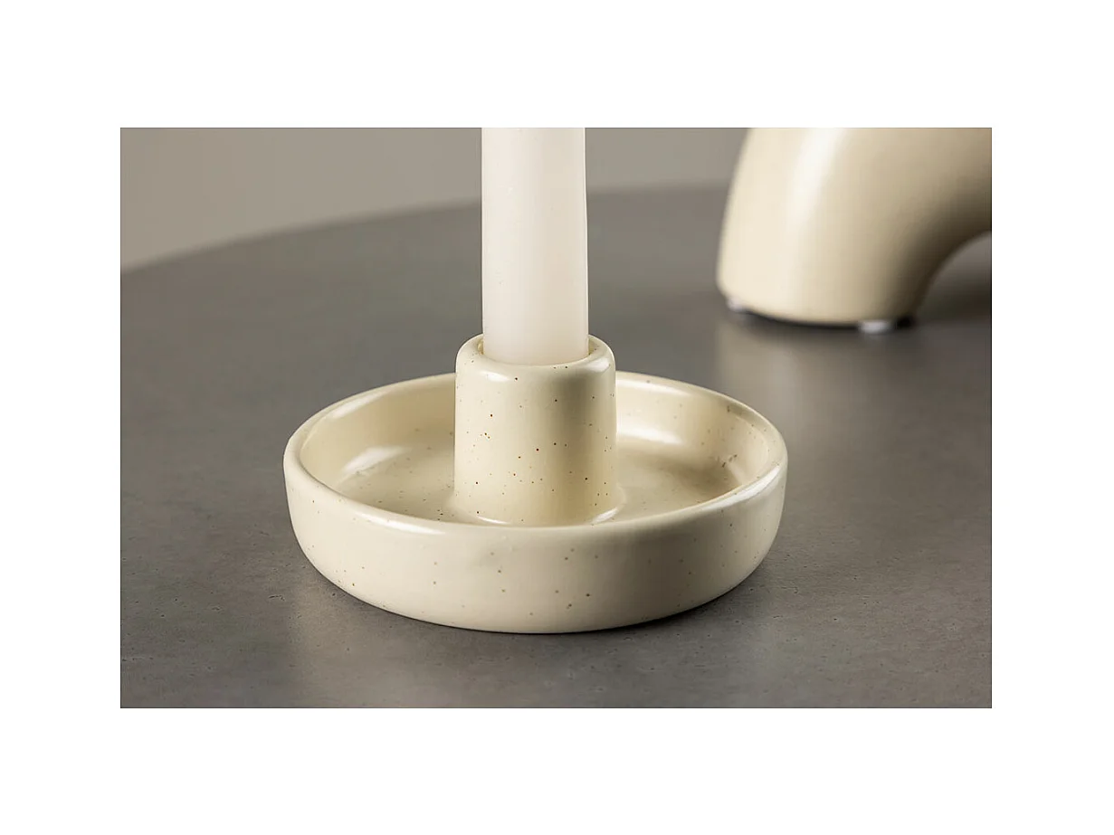 Bougeoir en Céramique "Otis" 11cm Beige & Noir