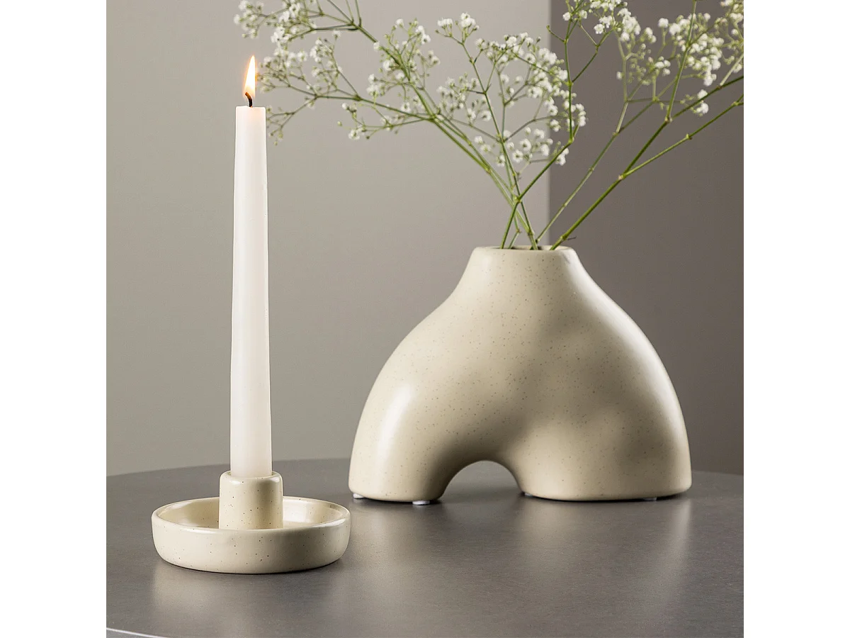 Bougeoir en Céramique "Otis" 11cm Beige & Noir