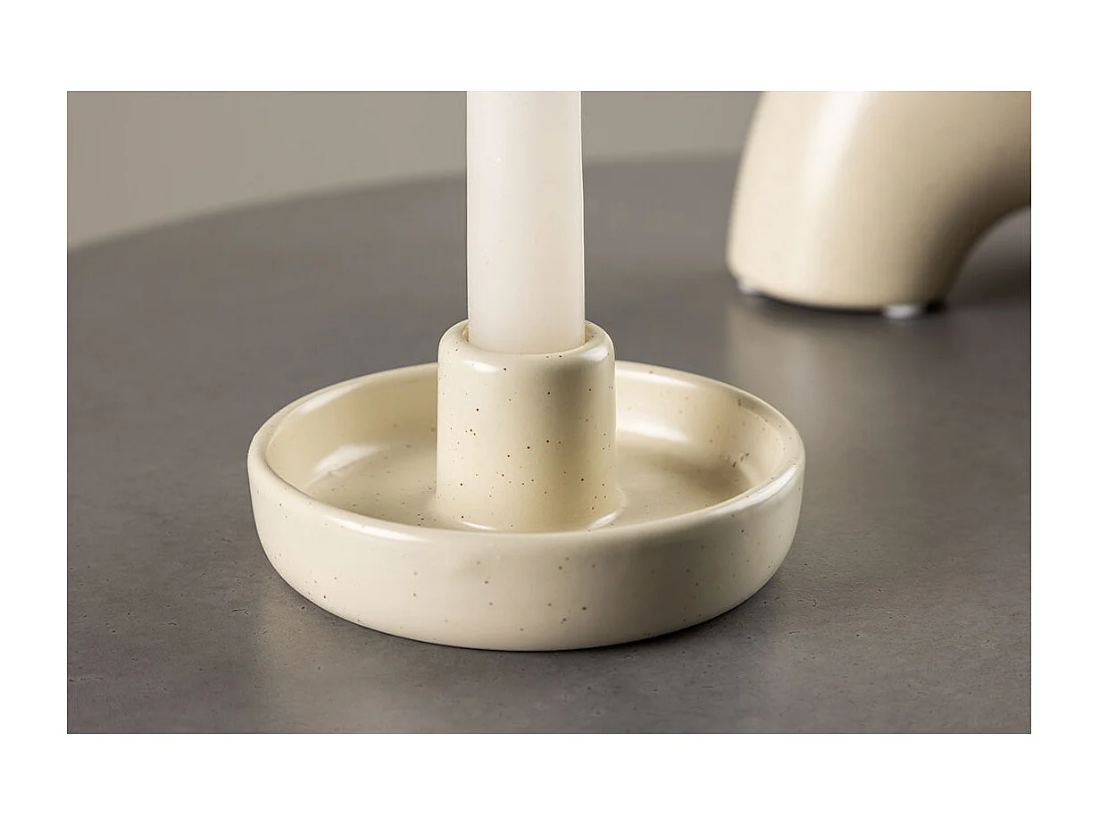 Bougeoir en Céramique "Otis" 11cm Beige & Noir