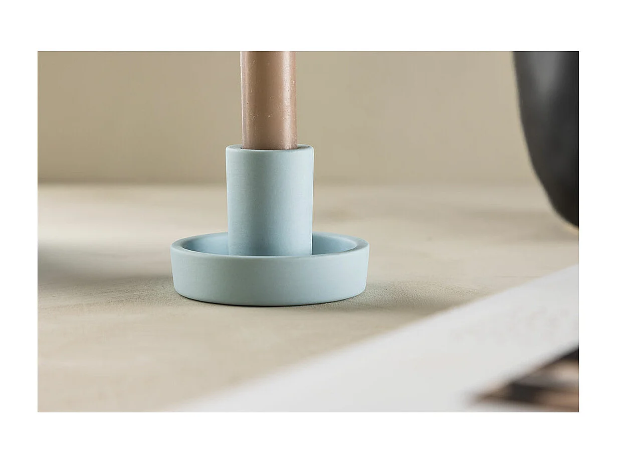 Bougeoir Design en Argile "Ceco" 11cm Bleu Clair