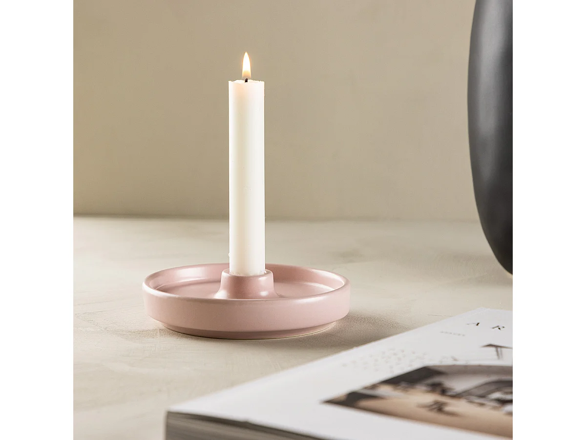 Bougeoir Design en Céramique "Bette" 13cm Rose Clair