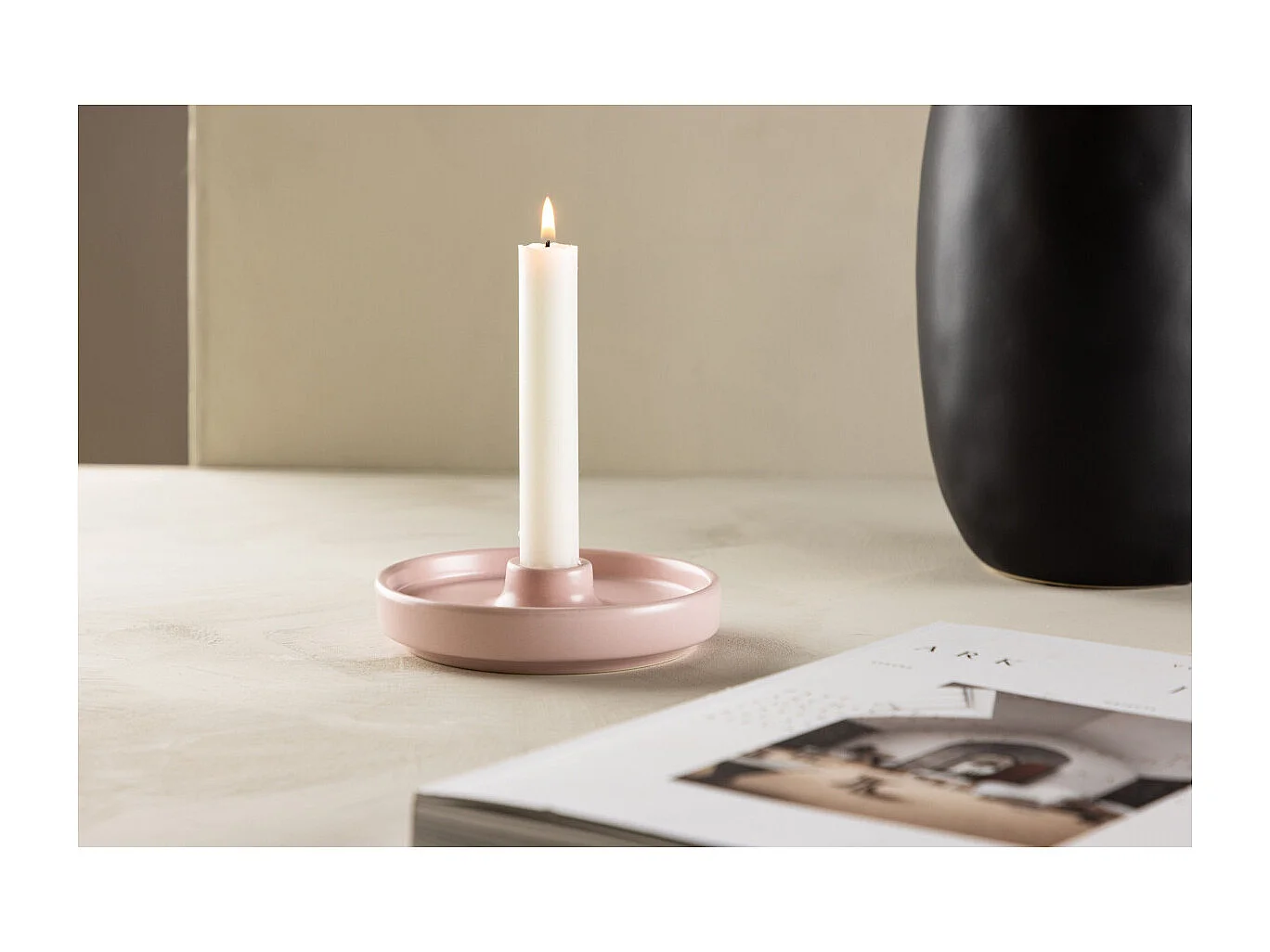 Bougeoir Design en Céramique "Bette" 13cm Rose Clair