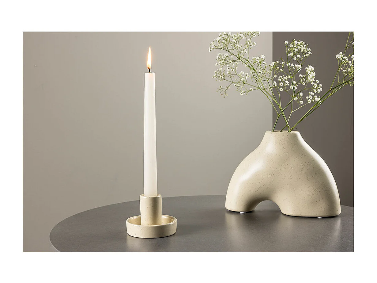 Bougeoir Design en Argile "Ceco" 11cm Beige & Noir