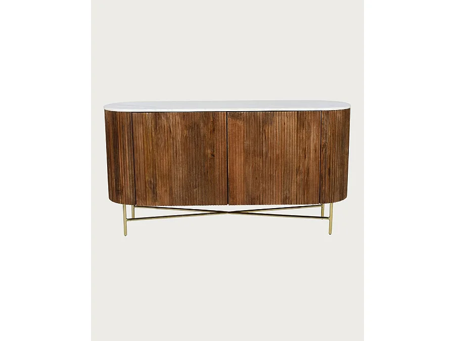 Céline - Enfilade en bois massif avec plateau en marbre blanc 145 cm