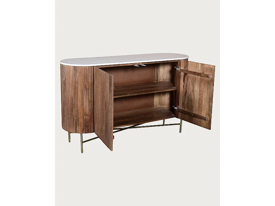 Céline - Credenza in legno massello con piano in marmo bianco, 145 cm