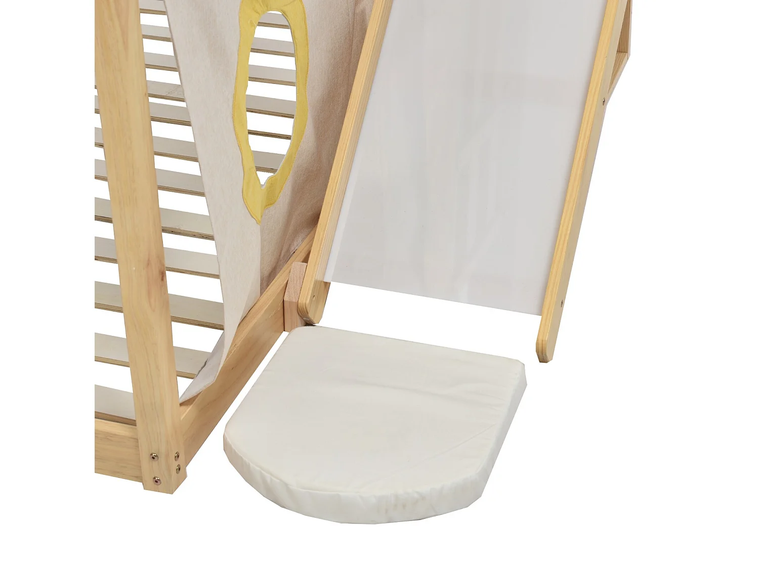 Lits superposés 2 x 90 x 200 cm avec rangements, escaliers, clôtures, rideau, toboggan - cadre en pin - Naturel et blanc