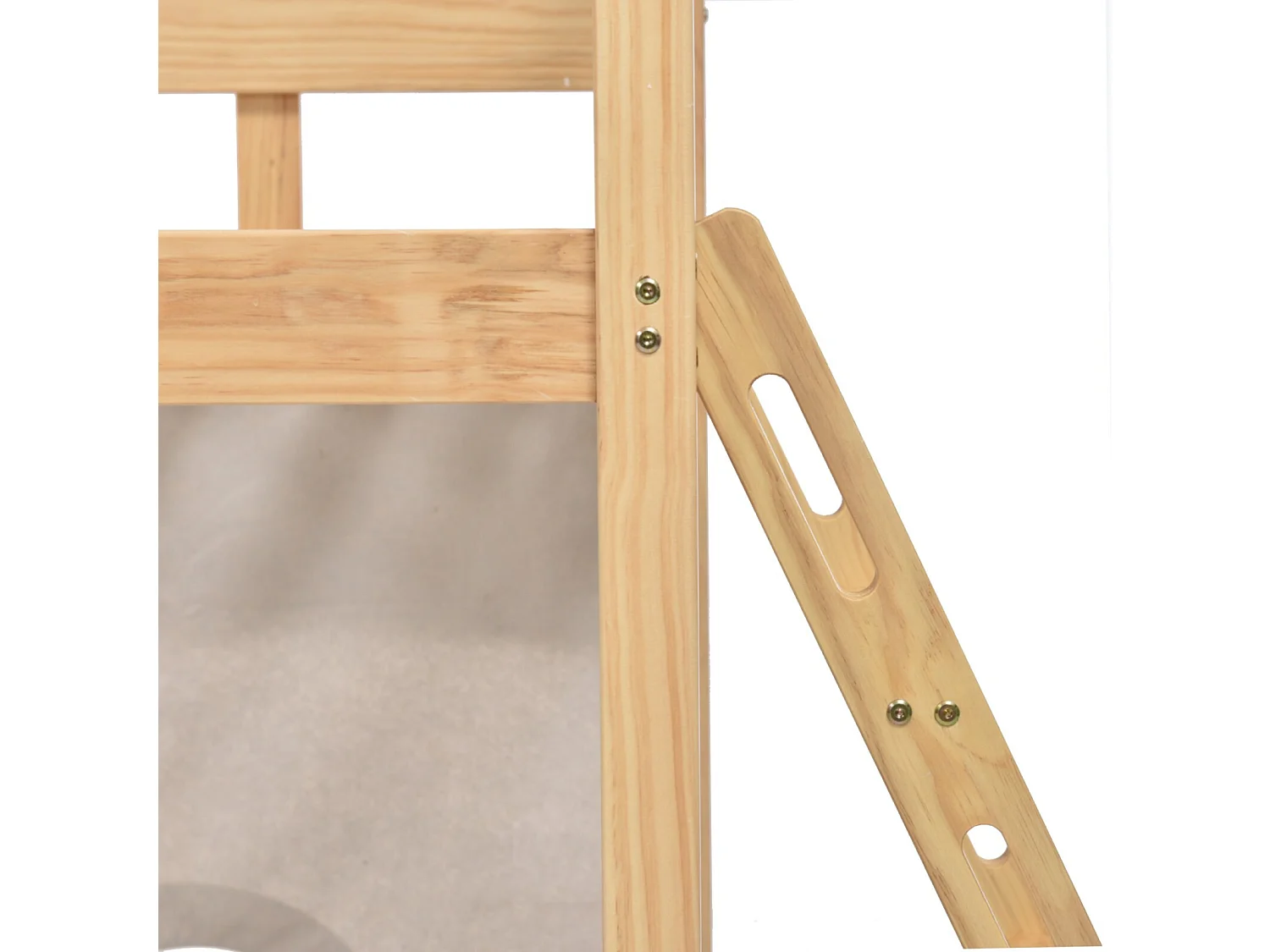 Lits superposés 2 x 90 x 200 cm avec rangements, escaliers, clôtures, rideau, toboggan - cadre en pin - Naturel et blanc