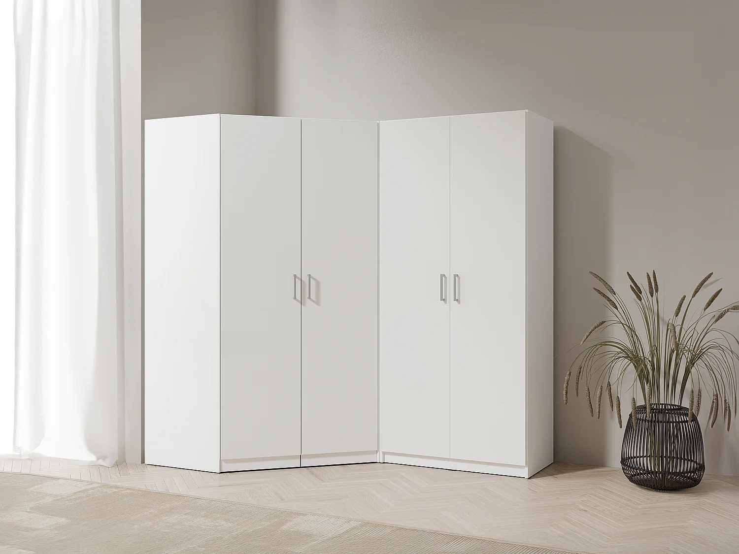 Armoire d'angle 4 portes - L209 cm - Blanc - BELOMY
