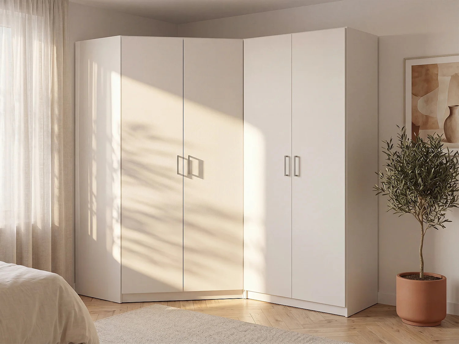 Armoire d'angle 4 portes - L209 cm - Blanc - BELOMY