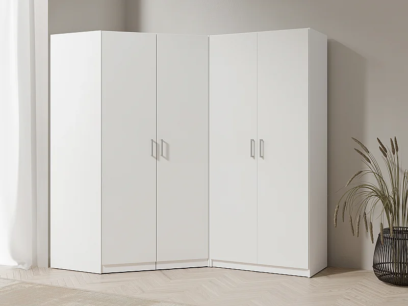 Armoire d'angle 4 portes - L209 cm - Blanc - BELOMY