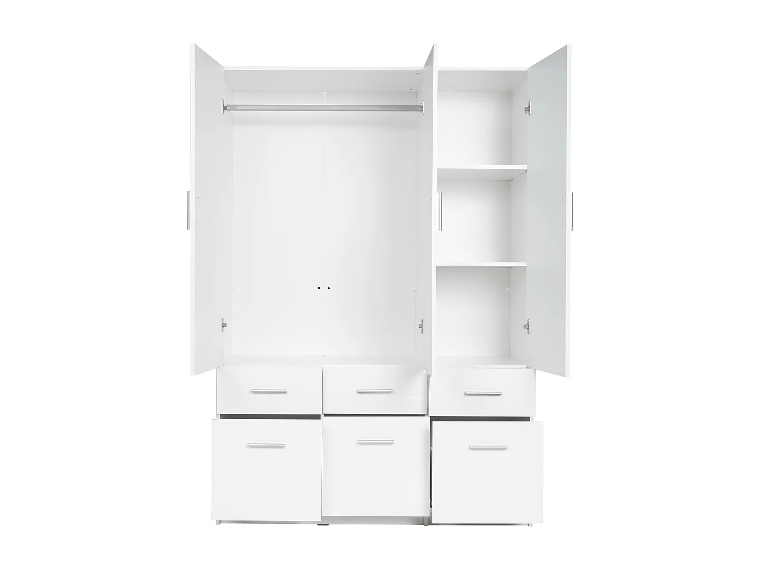 Armoire d'angle 5 portes et 6 tiroirs - L254 cm - Blanc - BELOMY