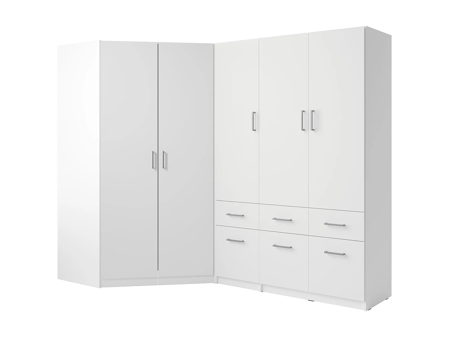 Armoire d'angle 5 portes et 6 tiroirs - L254 cm - Blanc - BELOMY