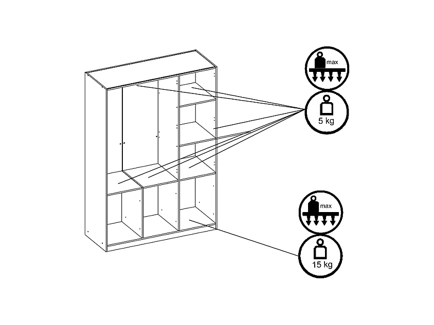 Eckkleiderschrank mit 5 Türen & 6 Schubladen + Aufsatz - 254 cm - Weiß - BELOMY
