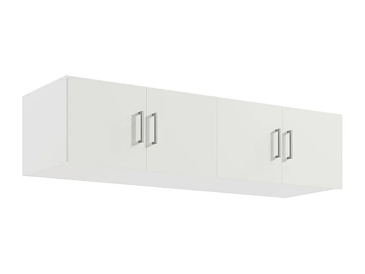 Armoire d'angle 5 portes et 6 tiroirs - L254 cm - Blanc + Réhausses - BELOMY