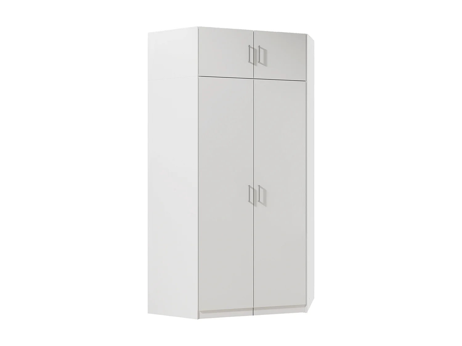 Armoire d'angle 5 portes et 6 tiroirs - L254 cm - Blanc + Réhausses - BELOMY