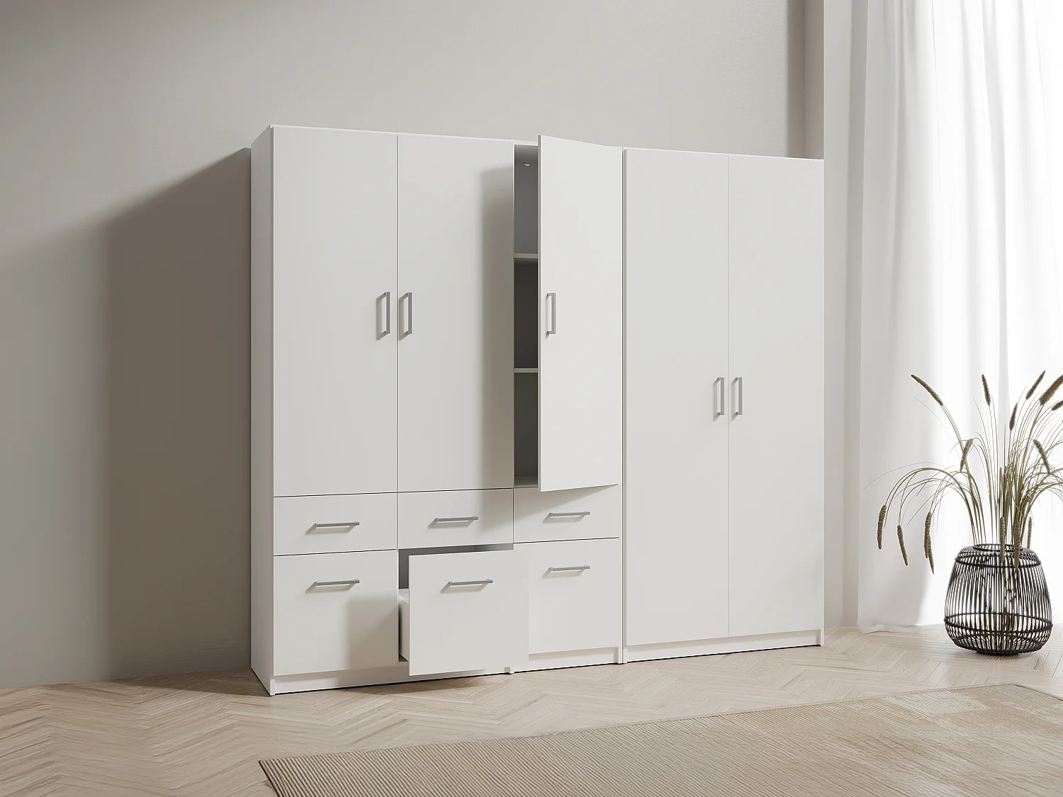Armoire 5 portes et 6 tiroirs - L228 cm - Blanc - BELOMY