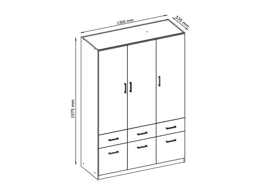 Guarda-roupa 5 portas e 6 gavetas C228 cm branco - BELOMY