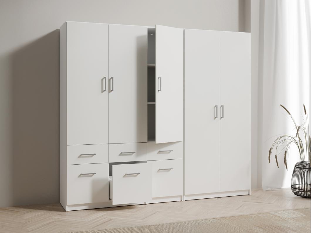 Armoire 5 portes et 6 tiroirs - L228 cm - Blanc - BELOMY