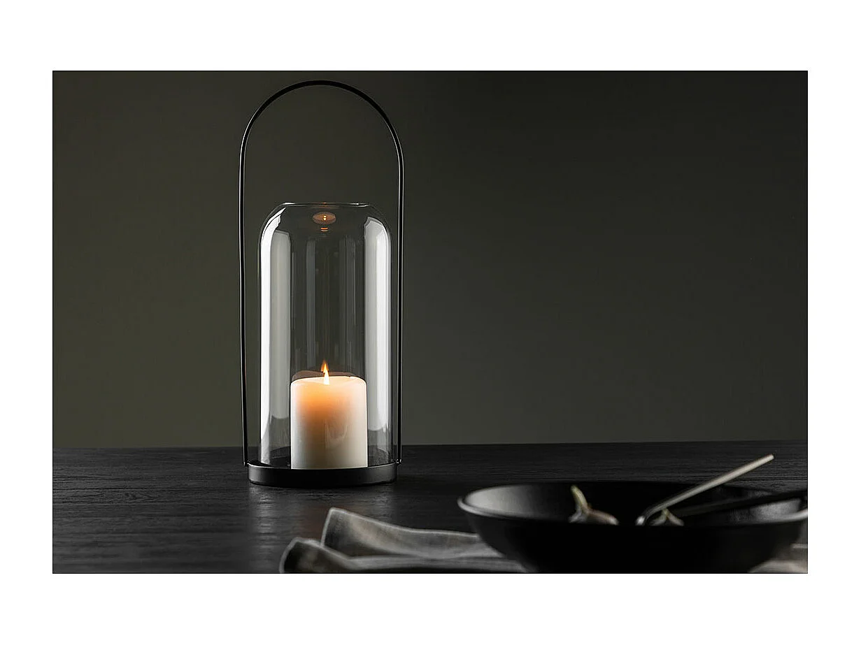 Lanterne Design en Verre "Flora" 35cm Noir